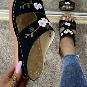 Flower Embroidered Orthopedic Casual Wedges Sandals