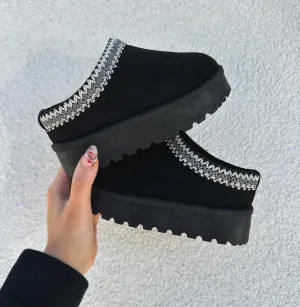 fur lined slip ons - black