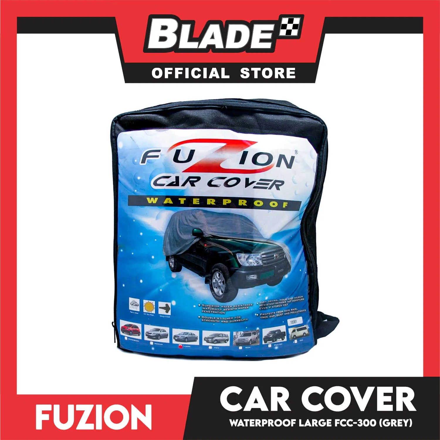 Fuzion Car Cover Waterproof Large FCC-300 (Grey) for Honda Civic, Accord, Hyundai Elantra, Toyota Altis, Camry BMW 5,7,9 Series