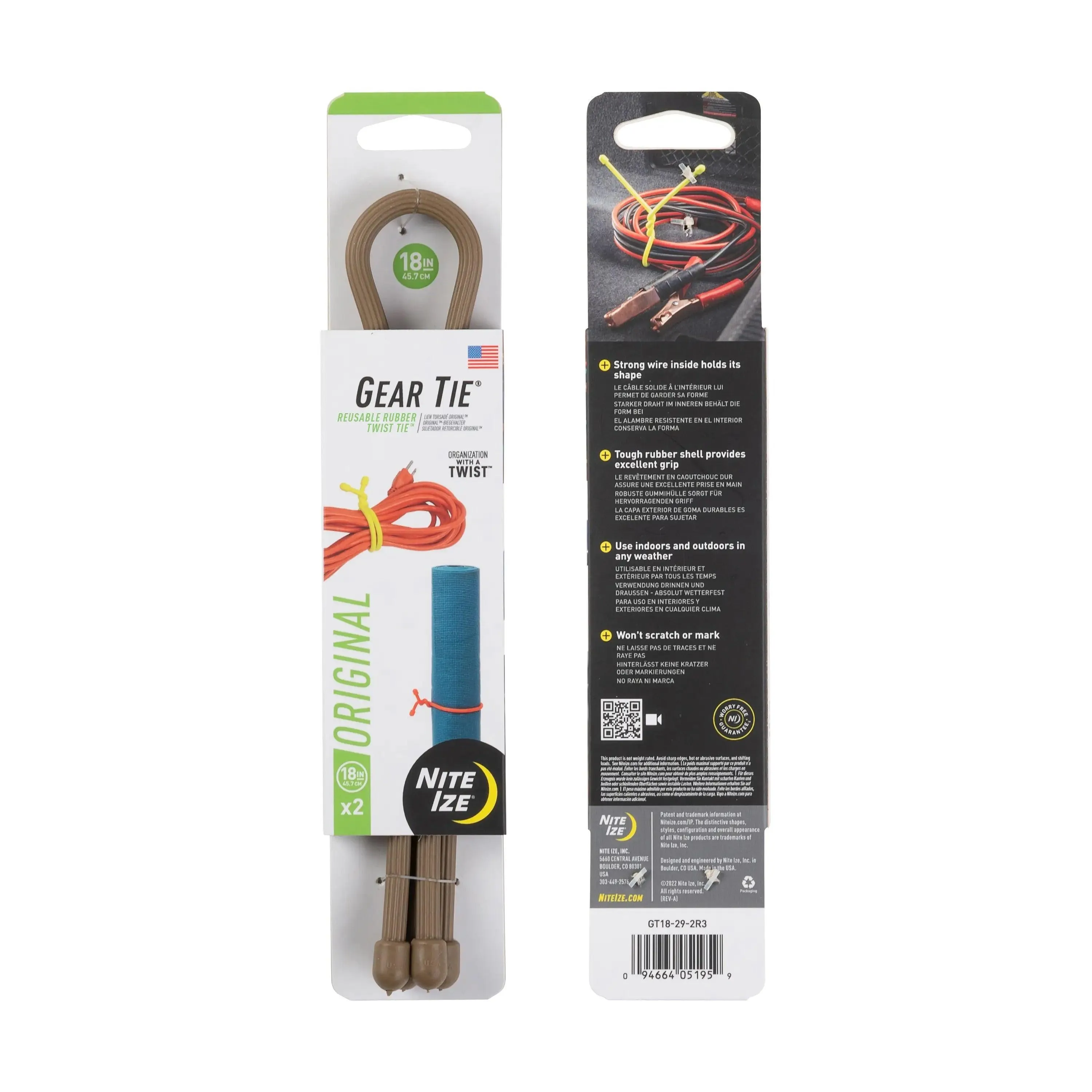 GEAR TIE REUSABLE RUBBER TWIST TIE(TM) (2pcs), Coyote - length 18"