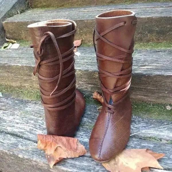 Gothic Steampunk Medieval Costume Men Knight Boots Viking PU Leather Warrior Women Cosplay Boot Carnival Party Shoes Prop