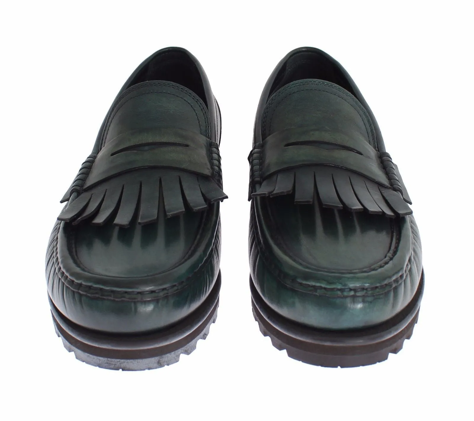 Green Leather Loafers Casual Dress Shoes