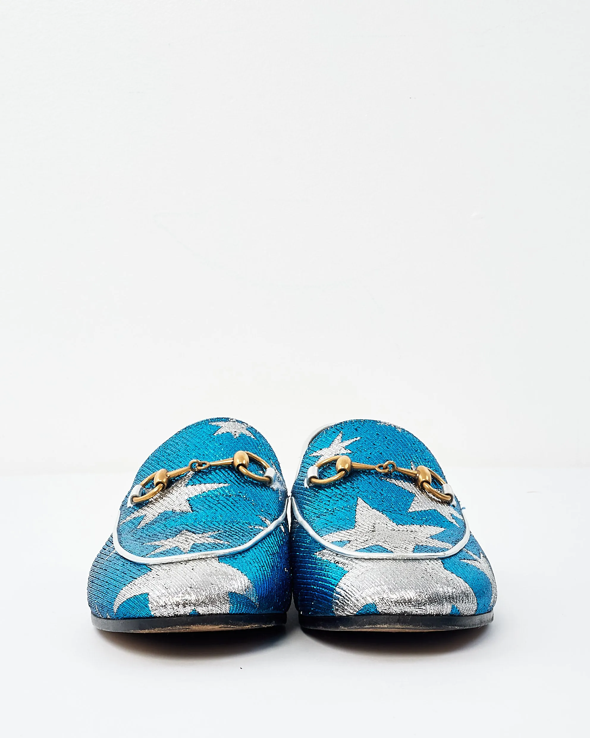 Gucci Blue & Silver Star Sparkle Jordaan Loafers -37.5