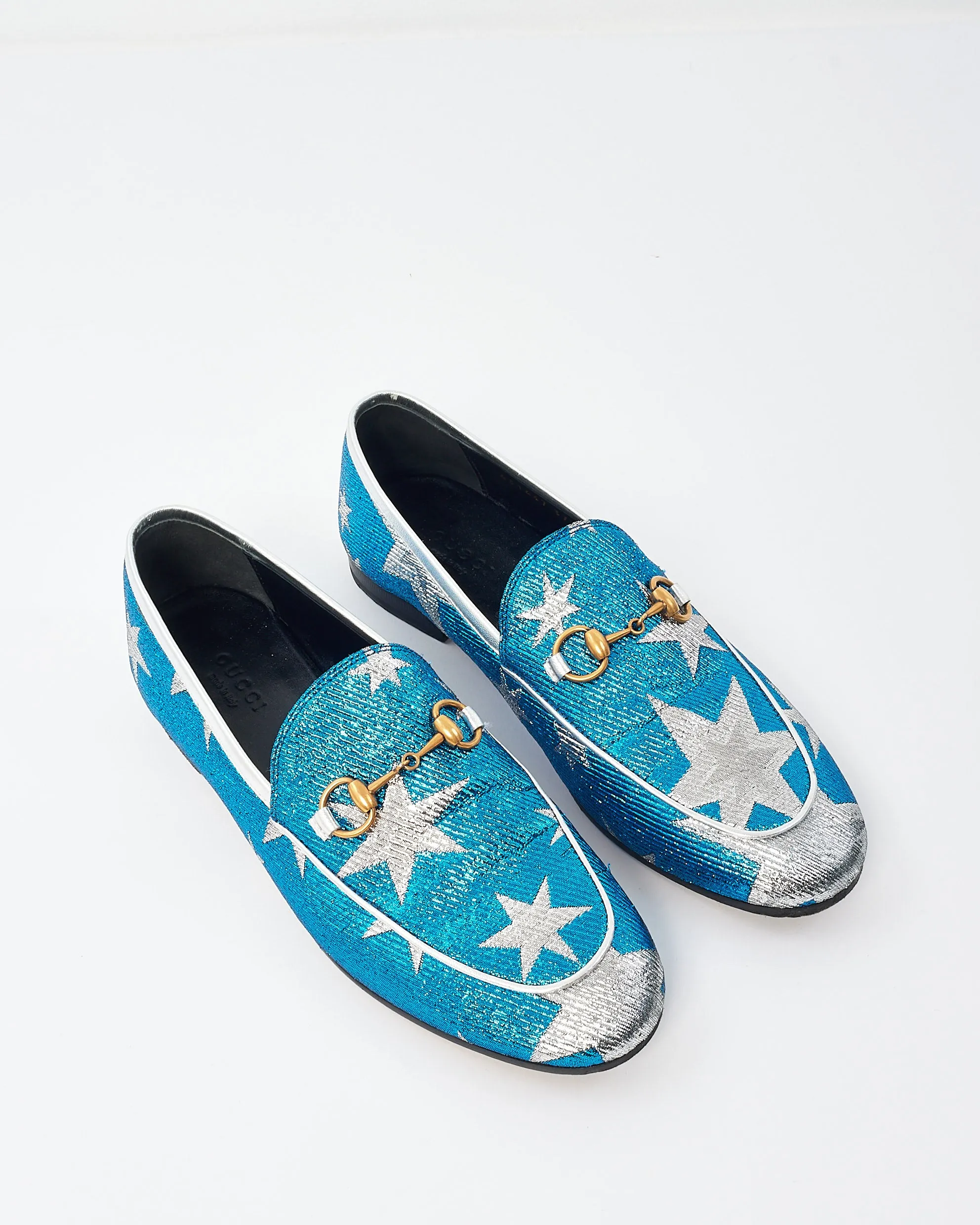 Gucci Blue & Silver Star Sparkle Jordaan Loafers -37.5