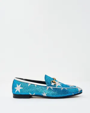 Gucci Blue & Silver Star Sparkle Jordaan Loafers -37.5