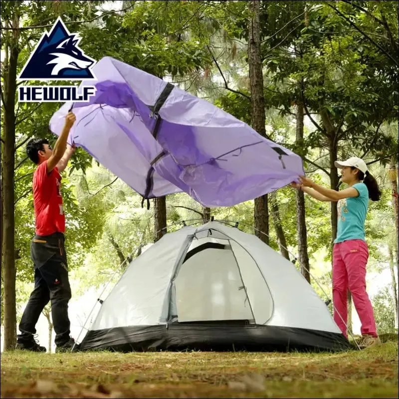 Hewolf 1595 outdoor double layer ultralight aluminum pole waterproof windproof camping tent 2.51kg