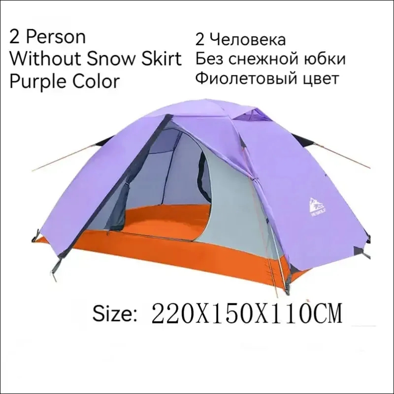 Hewolf 1595 outdoor double layer ultralight aluminum pole waterproof windproof camping tent 2.51kg