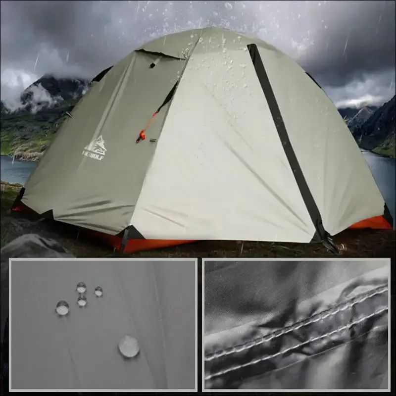Hewolf 1595 outdoor double layer ultralight aluminum pole waterproof windproof camping tent 2.51kg