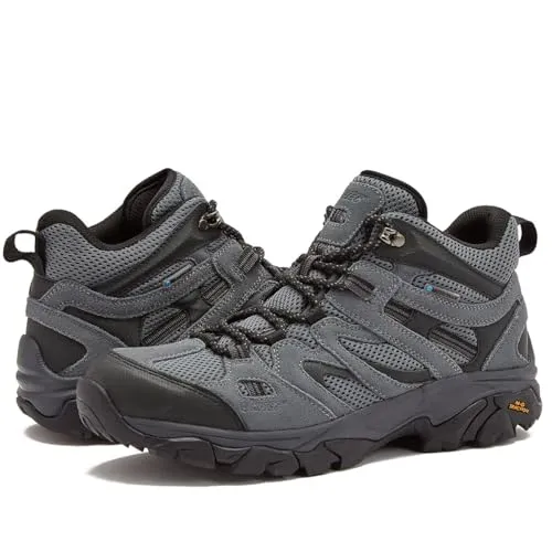 HI-TEC Ravus WP Mid Waterproof Hiking Boots for Men, Lightweight Breathable Outdoor Trekking Shoes - Dark Grey, 8.5 Medium