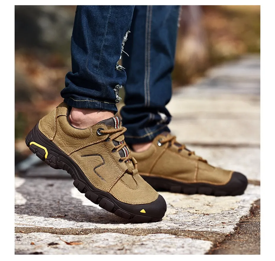 High Quality Men Outdoor Shoes Genuine Leather FLats Shoes Lace Up Antilsip Rubber Shoes Waterproof Casual Shoes Autumn