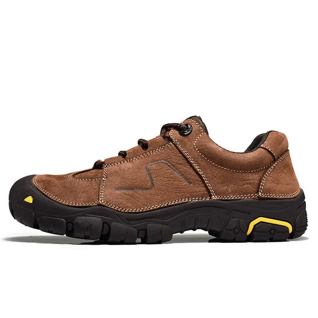 High Quality Men Outdoor Shoes Genuine Leather FLats Shoes Lace Up Antilsip Rubber Shoes Waterproof Casual Shoes Autumn