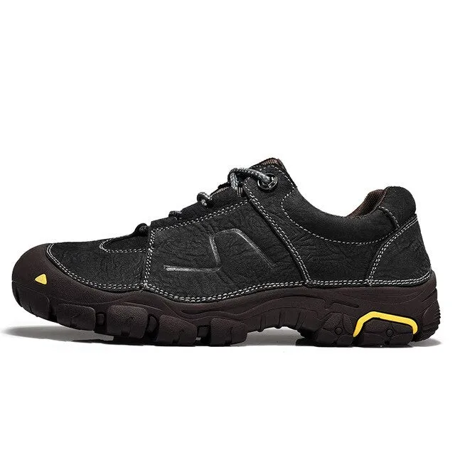 High Quality Men Outdoor Shoes Genuine Leather FLats Shoes Lace Up Antilsip Rubber Shoes Waterproof Casual Shoes Autumn