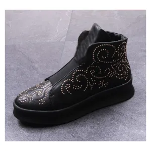 Hip Hop Travel Sneakers Red Thick Bottom Flat Platform Sewing Totem High Top Men Shoes Party Dress Rivet Loafers Botas Hombre