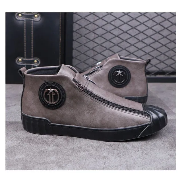 Hip Hop Travel Sneakers Red Thick Bottom Flat Platform Sewing Totem High Top Men Shoes Party Dress Rivet Loafers Botas Hombre