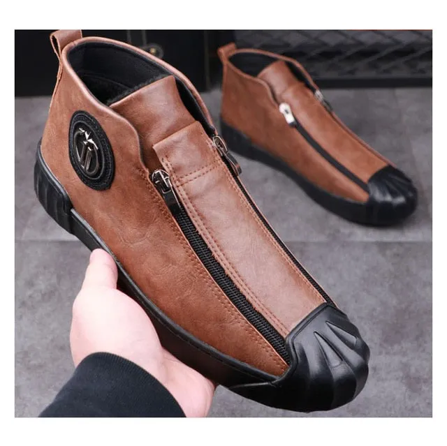 Hip Hop Travel Sneakers Red Thick Bottom Flat Platform Sewing Totem High Top Men Shoes Party Dress Rivet Loafers Botas Hombre