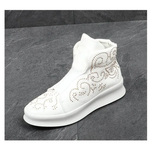 Hip Hop Travel Sneakers Red Thick Bottom Flat Platform Sewing Totem High Top Men Shoes Party Dress Rivet Loafers Botas Hombre