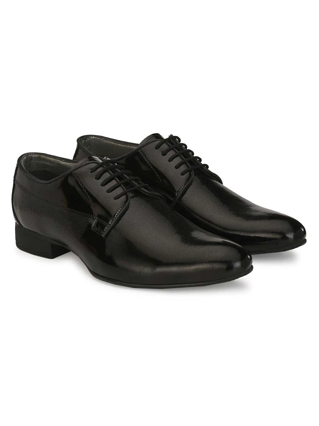 Hitz Men's Black Leather Lace-up Semi-Formal Shoes