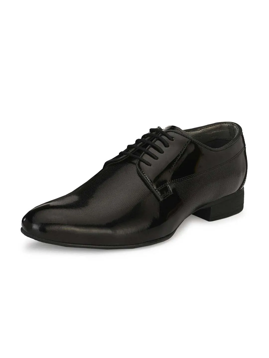 Hitz Men's Black Leather Lace-up Semi-Formal Shoes