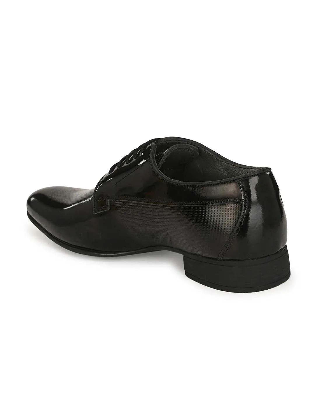 Hitz Men's Black Leather Lace-up Semi-Formal Shoes