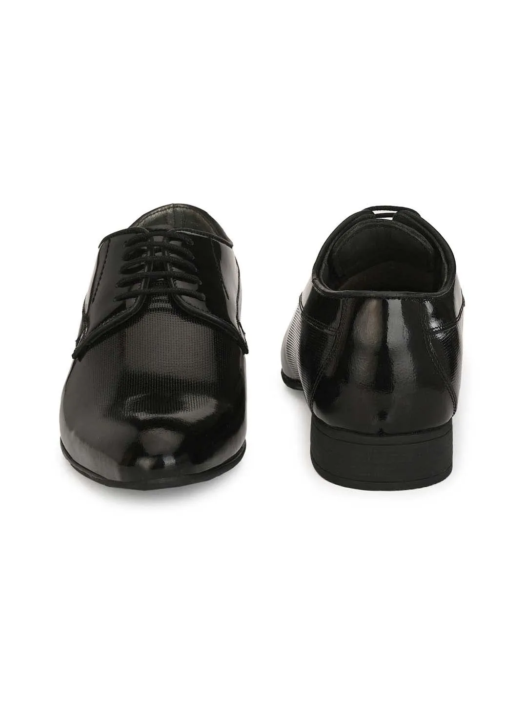 Hitz Men's Black Leather Lace-up Semi-Formal Shoes