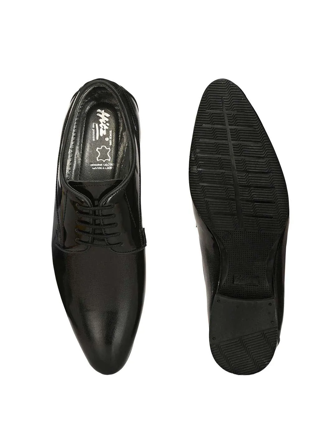 Hitz Men's Black Leather Lace-up Semi-Formal Shoes