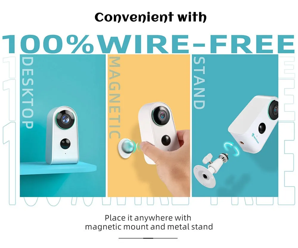 HMDC3MQ 1080P Security IP Camera Wireless Outdoor Night Vision Battery Solar Rechargeable 2-Way Home Surveillance Cam