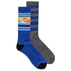 HOTSOX Men's Mountain Stripe Crew Socks 2 Pack