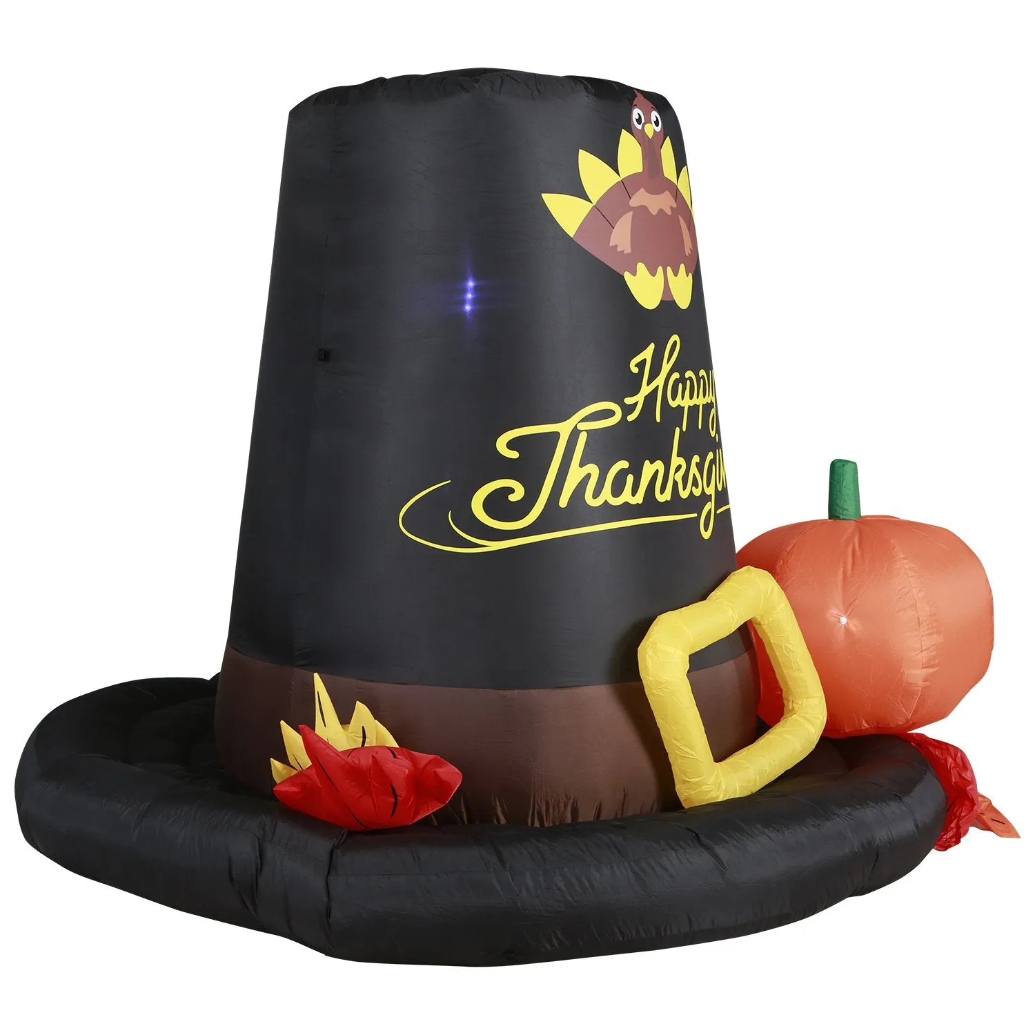 Inflatable Pilgrim Hat Thanksgiving Decoration with Built-In Fan and LED Lights