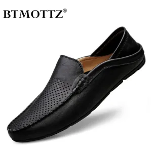 Italian Men Shoes Casual Luxury Brand 2020 Summer Mens Loafers Genuine Leather Moccasins Breathable Slip on Boat Shoes BTMOTTZ