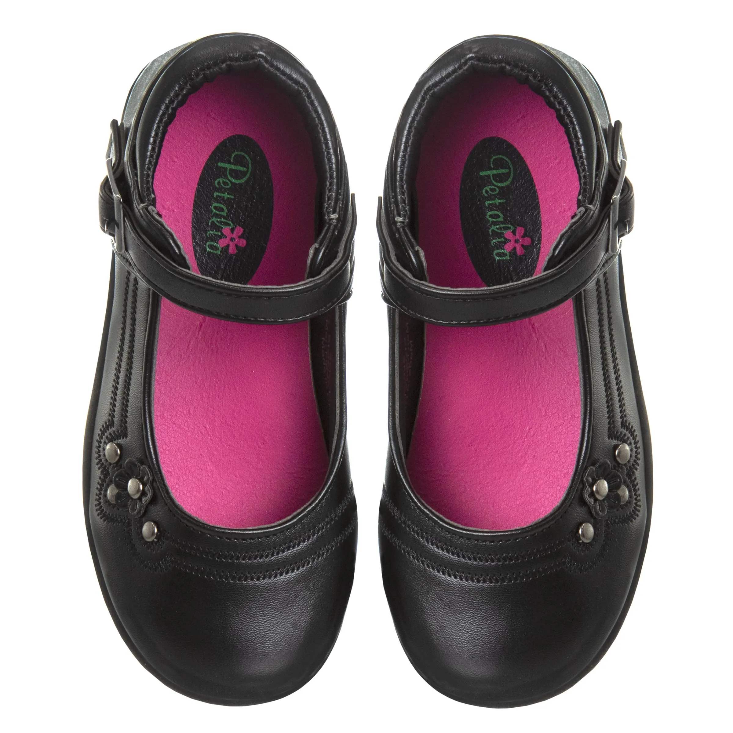 Josmo Petalia Girls Mary Jane Shoes School Kids Uniform Ballet Strap Slip-On Dress Flats - Black (Size 9 Toddler)