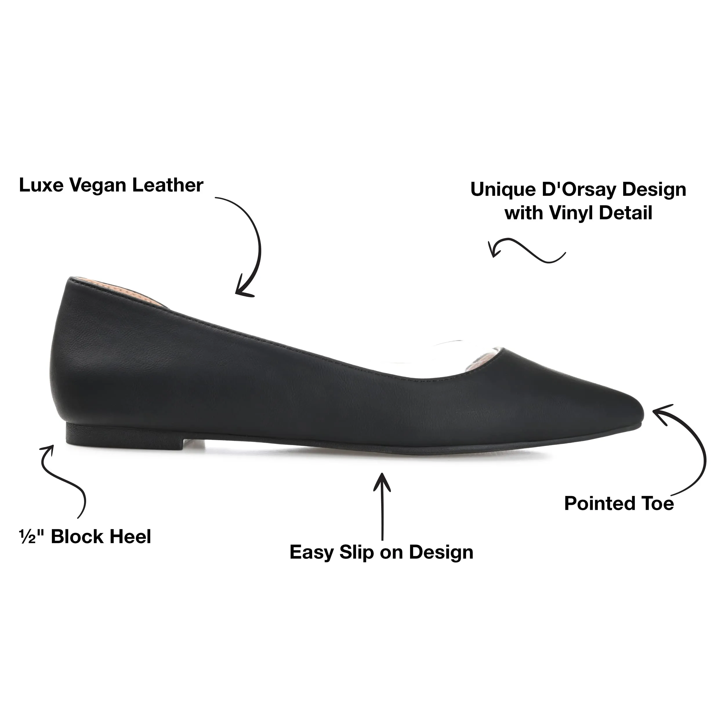 Journee Womens Mikki Ballet Pointed Toe Slip On Flats