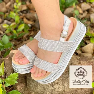Lakota Double Strap Silver Bling Espadrille Platform Wedge Sandals