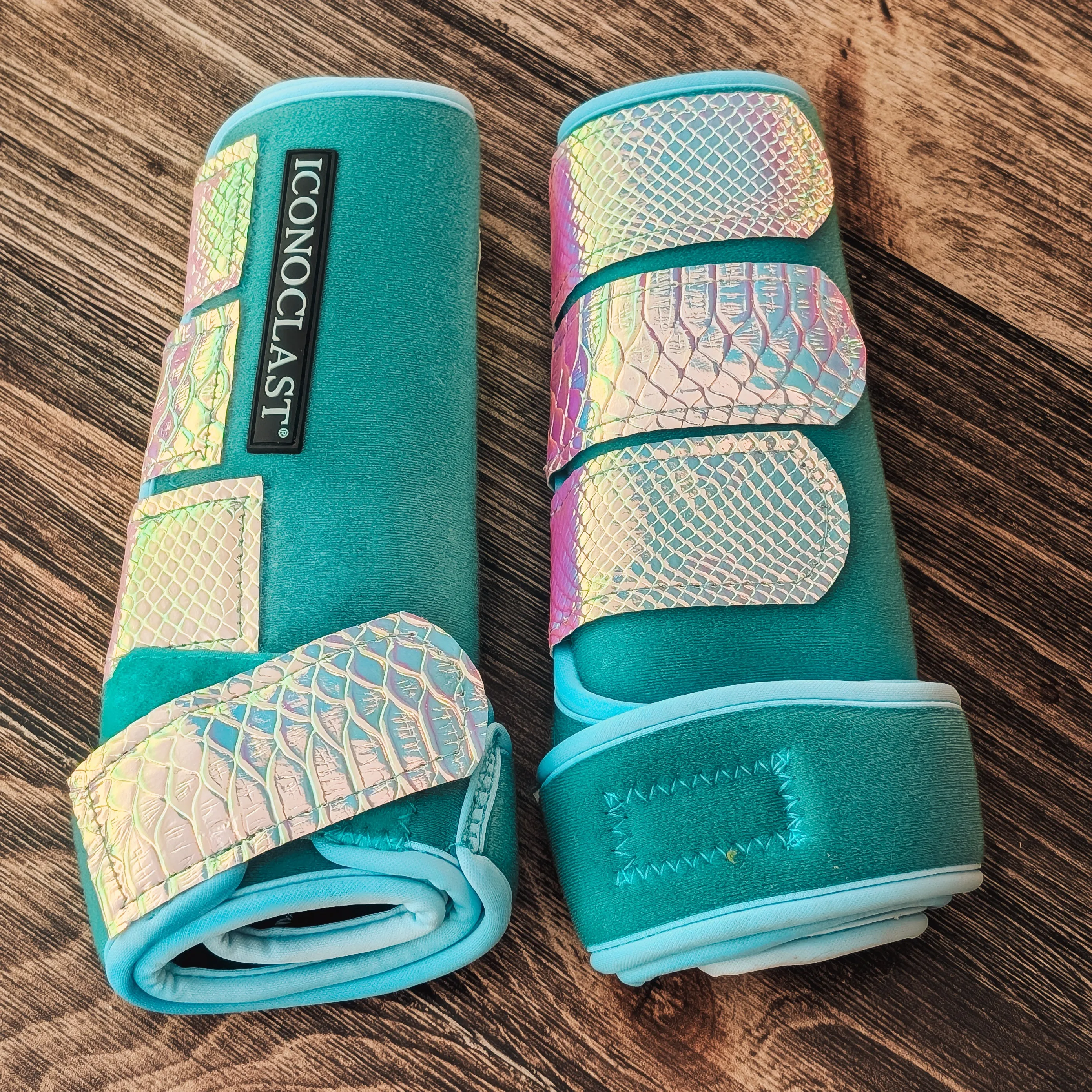 Large Turquoise Dyed Iconoclast Fronts w/ Holographic Python Straps
