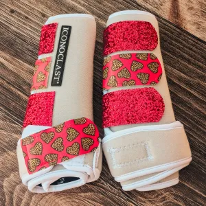Large White Iconoclast Fronts w/ Cheetah Hearts and Pink Glitter Straps