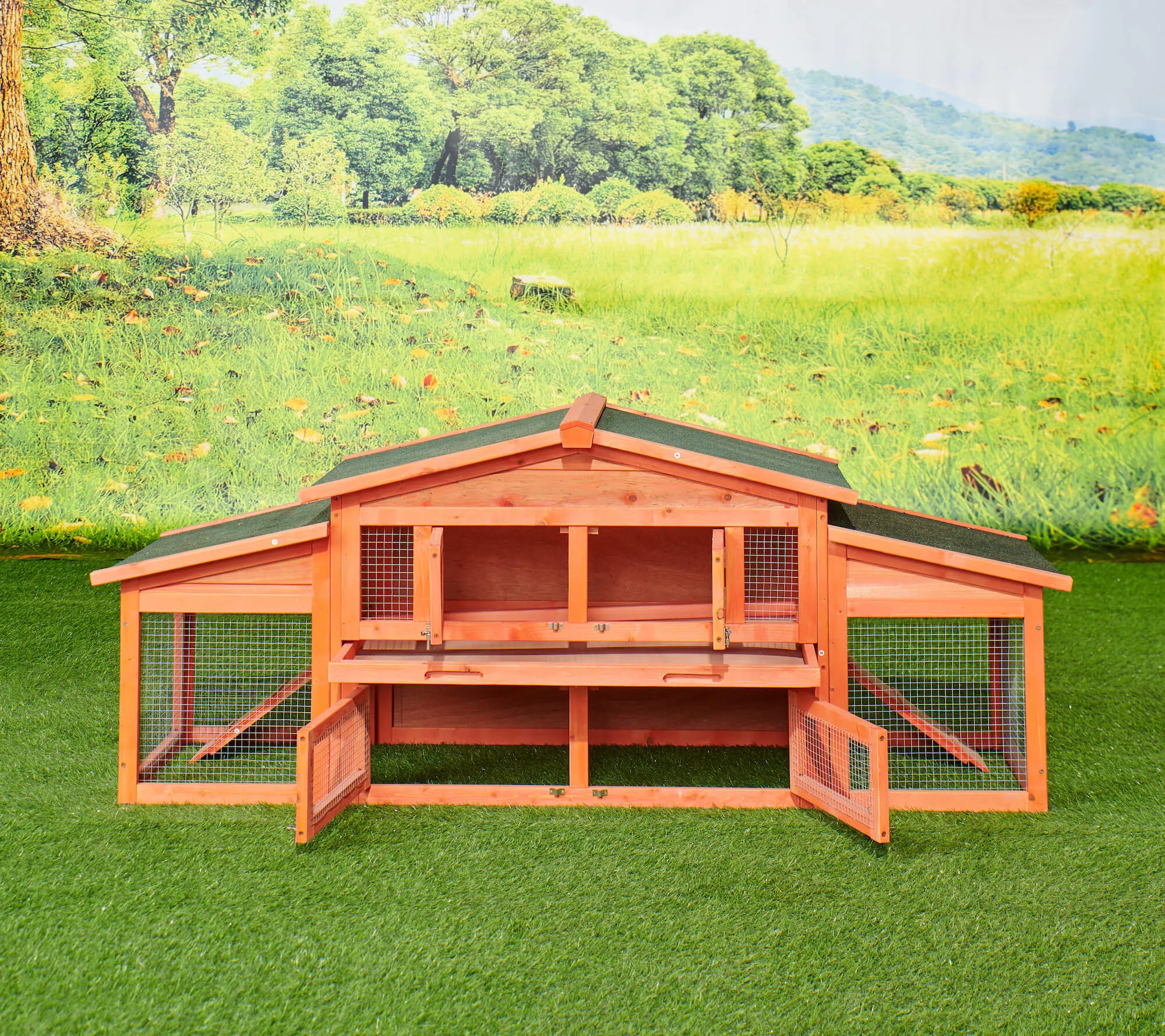 Large Wooden Rabbit Hutch Small Animal House with 2 Run Play Area