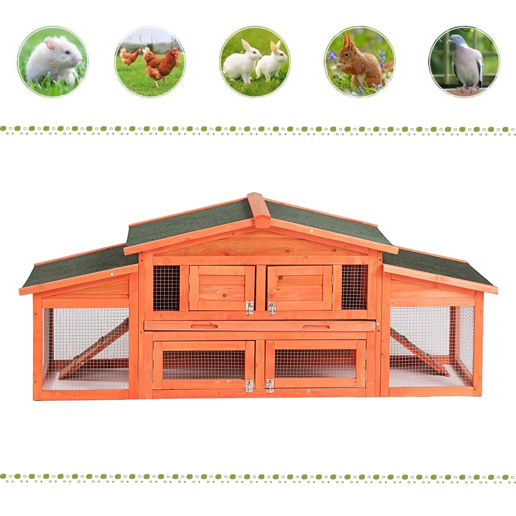 Large Wooden Rabbit Hutch Small Animal House with 2 Run Play Area