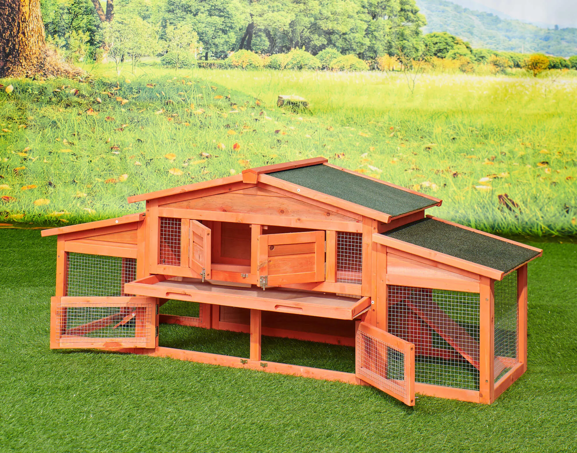Large Wooden Rabbit Hutch Small Animal House with 2 Run Play Area