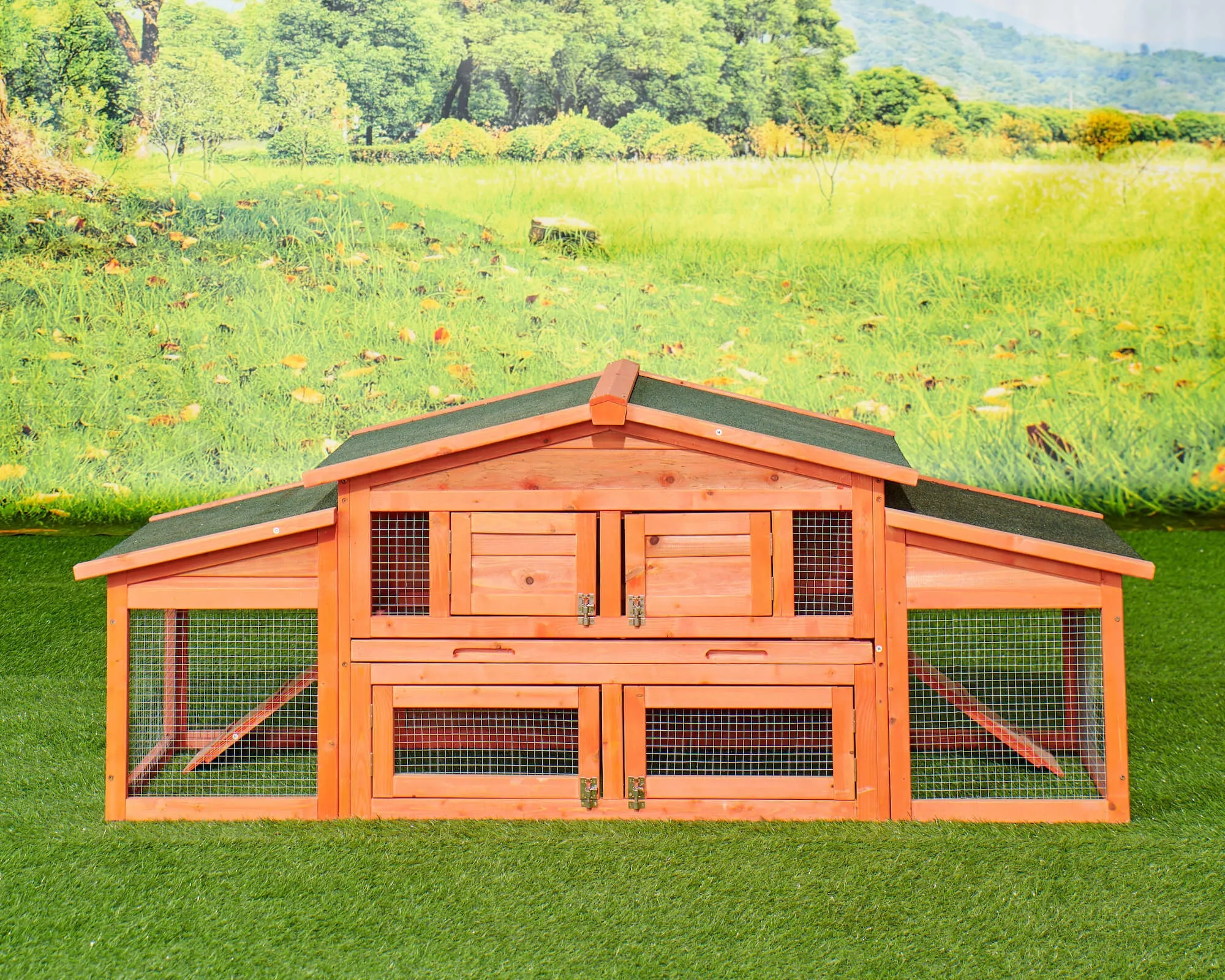 Large Wooden Rabbit Hutch Small Animal House with 2 Run Play Area