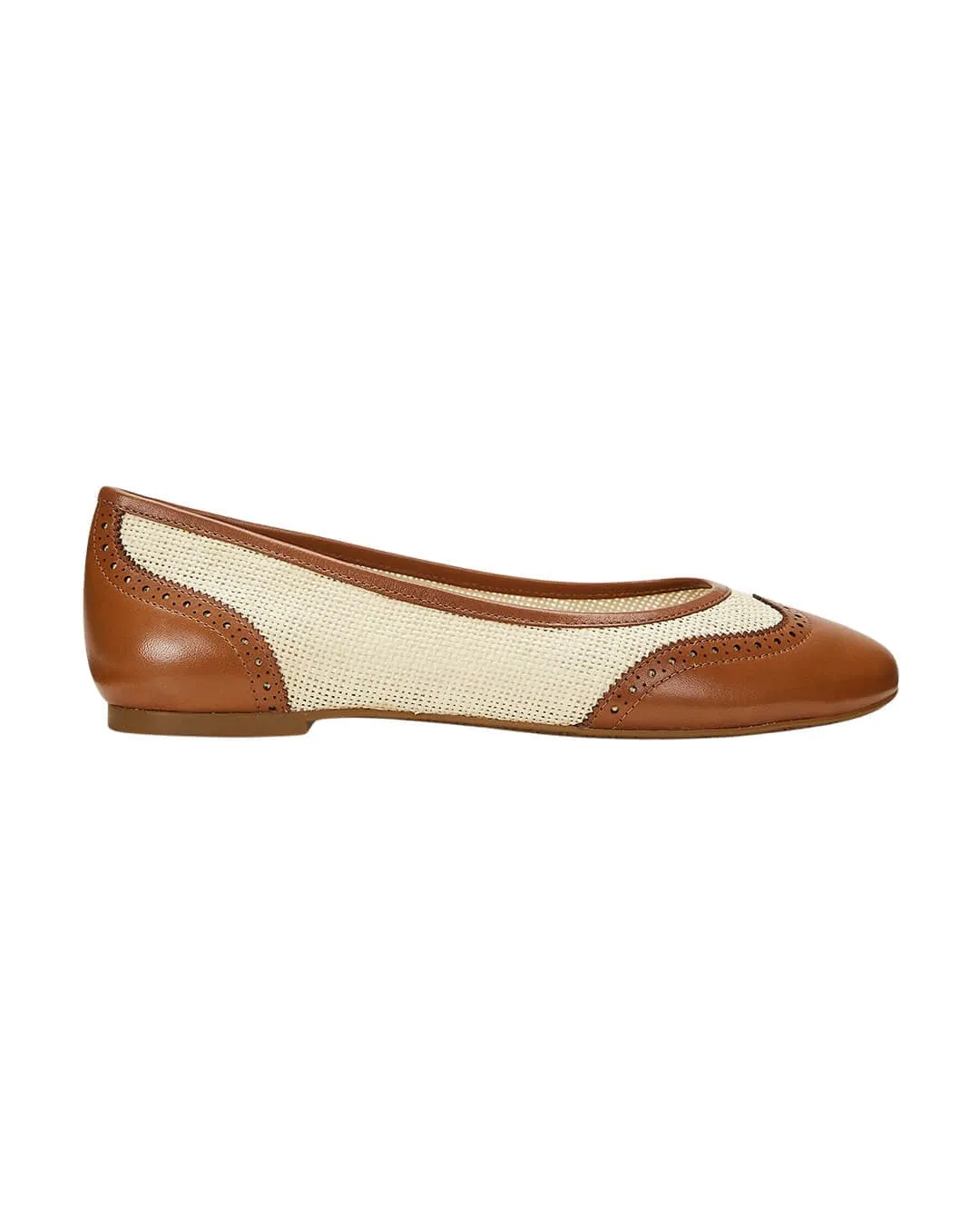 Lauren by Ralph Lauren Beige/Khaki Jayna Wingtip Flats Ballet