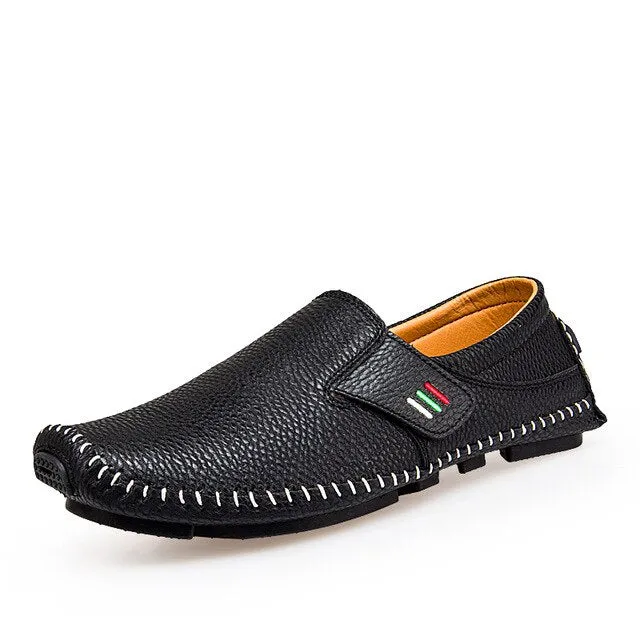 Leather Men Moccasins Soft Casual Loafers handmade Leisure shoes Breathable Slip-On flats Comfortable for drive white
