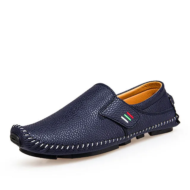Leather Men Moccasins Soft Casual Loafers handmade Leisure shoes Breathable Slip-On flats Comfortable for drive white