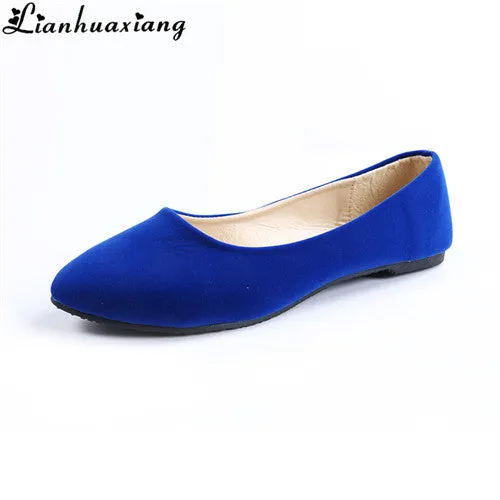 Lianhuaxiang 2018 Women Fashion Spring Ladies Pointed Toe Flat Ballet Flock Shallow Shoes Loafers Slip On Casual Shoes for W