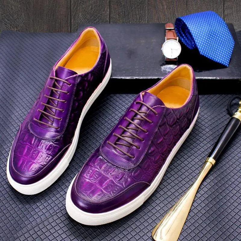Luxury purple casual leather shoes men's cowhand shoes