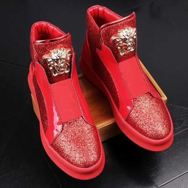 male shoe, individual character high upper board shoe,thick sole ankle shoes luxury bright piece shoes
