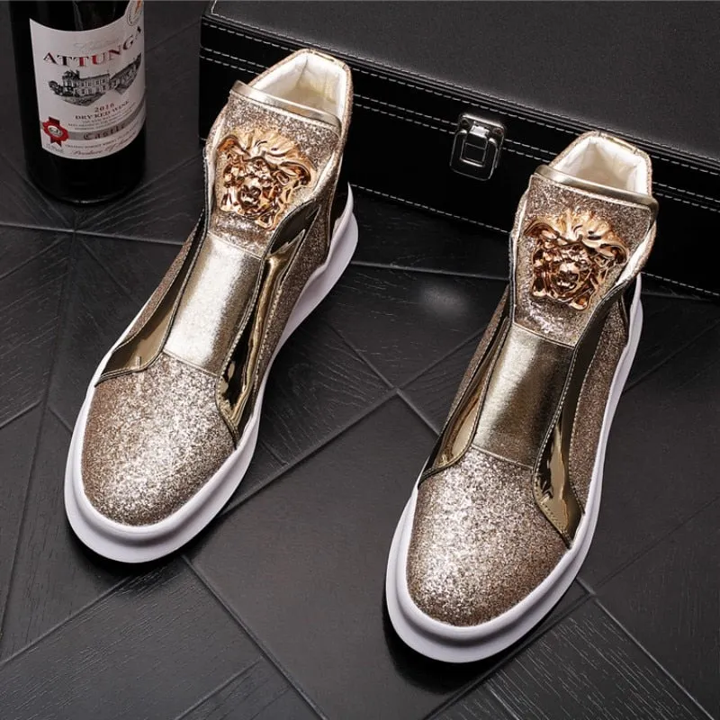 male shoe, individual character high upper board shoe,thick sole ankle shoes luxury bright piece shoes