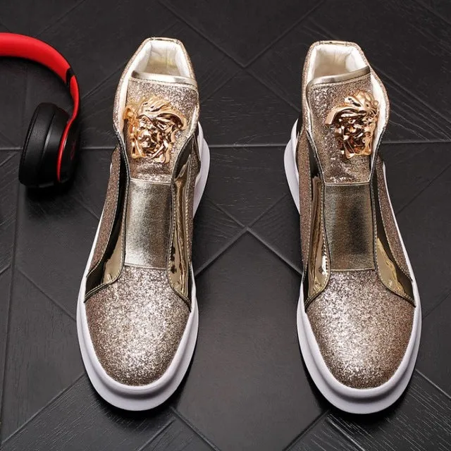 male shoe, individual character high upper board shoe,thick sole ankle shoes luxury bright piece shoes