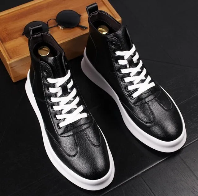 male shoe, individual character high upper board shoe,thick sole ankle shoes luxury bright piece shoes