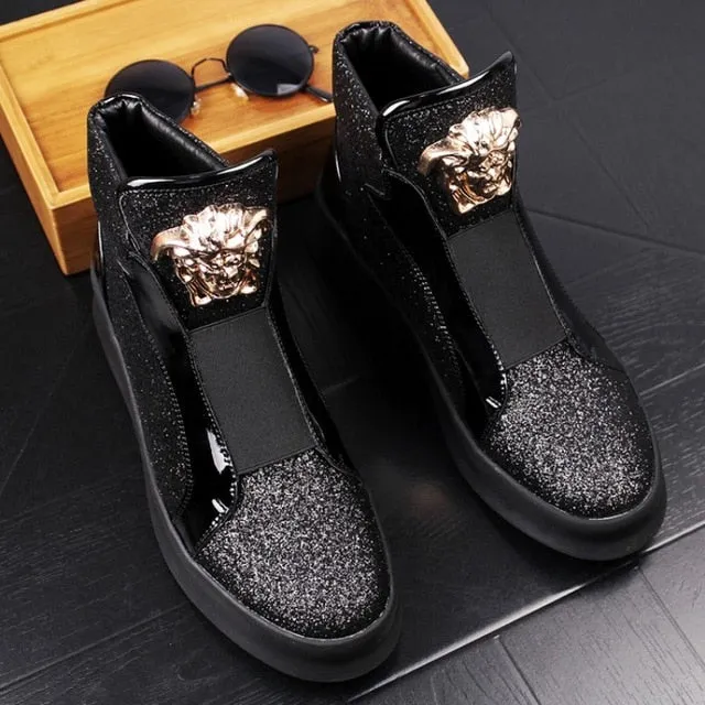 male shoe, individual character high upper board shoe,thick sole ankle shoes luxury bright piece shoes
