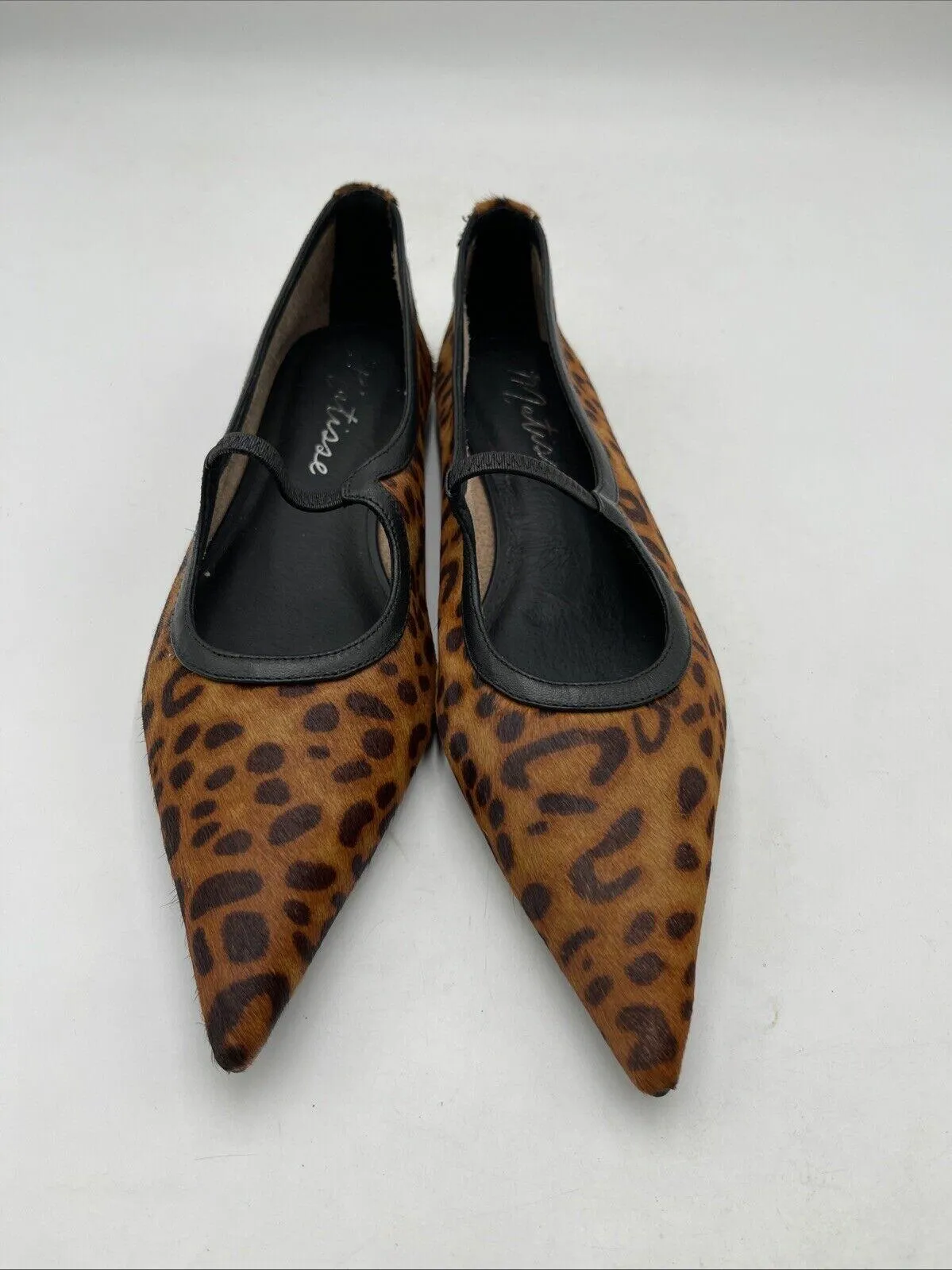 Matisse Fleur Leopard Hair Calf Pointed Toe Ballet Flats Brown Size 10M - Like New