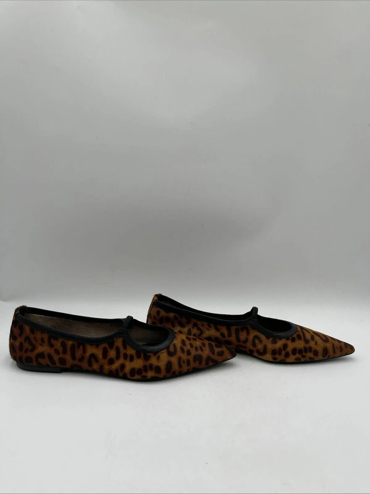 Matisse Fleur Leopard Hair Calf Pointed Toe Ballet Flats Brown Size 10M - Like New
